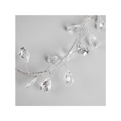 Гирлянда «Мишура» 1.2 м роса с насадками «Кристаллы», IP20, серебристая нить, 20 LED, батарейки CR2032×2 (в комплекте), свечение тёплое белое