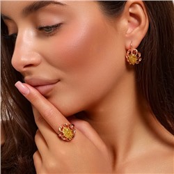 Комплект ювелирная бижутерия коллекция  "Дубай" серьги и кольцо 17 р, покрытие: позолота, вставка: искусственный камень с вкраплениями, цвет: желтый, арт.313.126-17