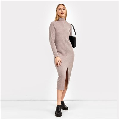 Платье миди женское, кофейное меланж, размер 48