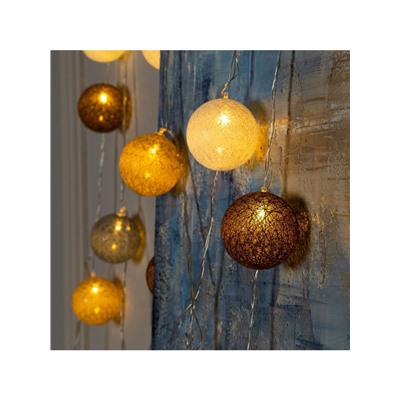 Гирлянда «Нить» 5 м с насадками «Клубки кремовые», IP20, прозрачная нить, 20 LED, свечение тёплое белое, 220 В