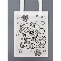 Сумка-Шопер детская, под роспись «Новогодняя лошадка»