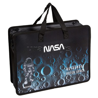 Папка для тетрадей, ИЗО и технологии "NASA" A4 (33,5x26x10 см) с текстильным расширением 10 см, на молнии сверху, пластик 400 мкм, текстильные ручки, в пластиковом пакете
