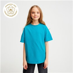 Футболка детская однотонная MINAKU: Basic line, бирюзовая, рост 140 см