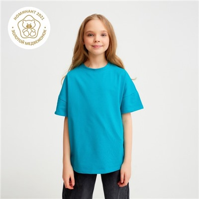Футболка детская однотонная MINAKU: Basic line, бирюзовая, рост 140 см