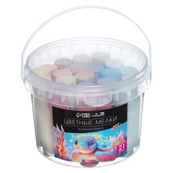 Мелки цветные для асфальта, Calligrata TOP, 21 штука, 7 цветов, цилиндр