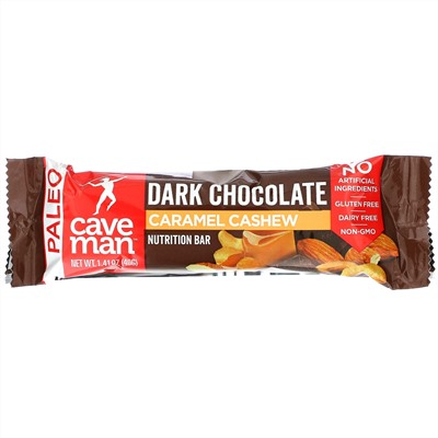 Caveman Foods, Nutrition Bars, Dark Chocolate Caramel Cashew, 12 Bars, 1.41 oz (40 g) Each