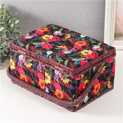Шкатулка для рукоделия и шитья «Цветочный сад в ночи», хранение ниток, иголок, мелочи, 19×26×14.5 см