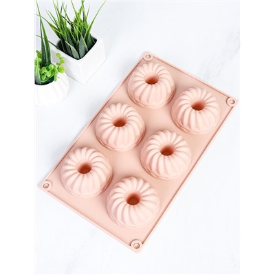 Форма для выпечки 6 ячеек силиконовая Маффины с отверстием 3,5 см / HL-064 /уп 200/ 0.120/ 28*17*3,5/