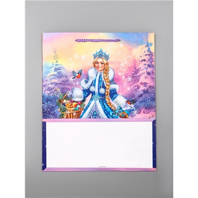 Пакет подарочный новогодний ламинированный, «Снегурочка и зайчик», 26×12×32 см