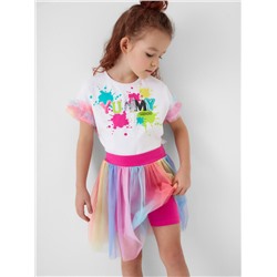 Комплект трикотажный для девочек: джемпер (футболка), юбка-шорты