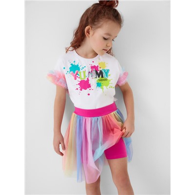 Комплект трикотажный для девочек: джемпер (футболка), юбка-шорты