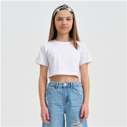 Футболка для девочки укороченная KAFTAN: Basic line, белая, размер 28, рост 86-92 см
