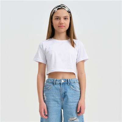 Футболка для девочки укороченная KAFTAN: Basic line, белая, размер 28, рост 86-92 см