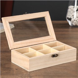 Шкатулка для росписи дерево со стеклянной вставкой «Органайзер», 17×10×4.5 см