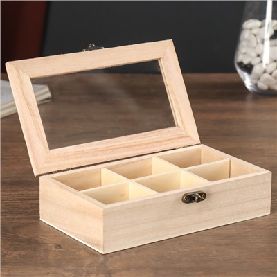 Шкатулка для росписи дерево со стеклянной вставкой «Органайзер», 17×10×4.5 см