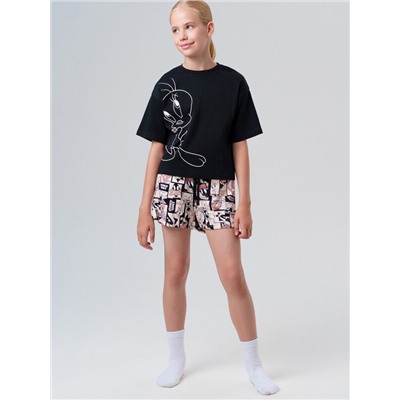 Комплект трикотажный для девочек: фуфайка (футболка), шорты