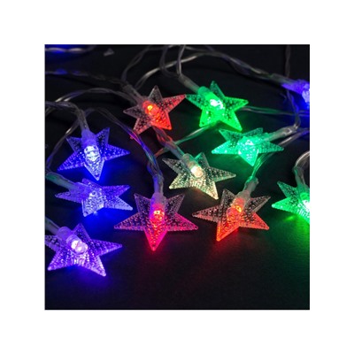 Гирлянда «Нить» 3 м с насадками «Звёзды», IP20, прозрачная нить, 20 LED, батарейки AAх3 (нет в комплекте), свечение мульти