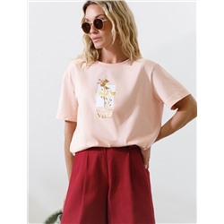 Свободная футболка с принтом из премиального хлопка с эластаном