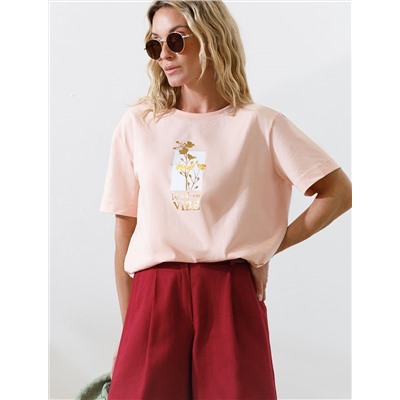 Свободная футболка с принтом из премиального хлопка с эластаном