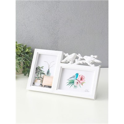 Фоторамка - коллаж на 2 фото 10×15 см «Птицы на веточке», пластик, белая, 17.5×29.5 см
