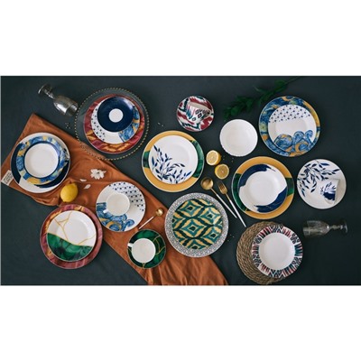 Тарелка обеденная Доляна «Малахитовая шкатулка», d=25 см, фарфор, зелёная