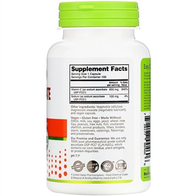 NutriBiotic, Immunity, аскорбат натрия, 100 веганских капсул