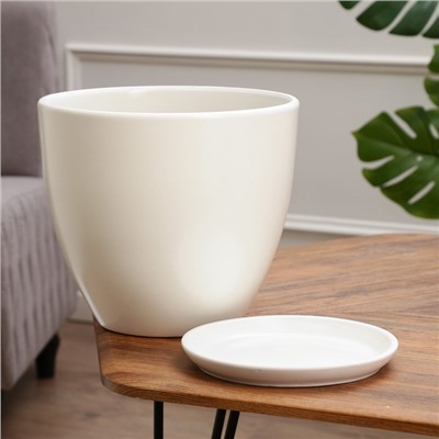 Горшок для цветов «Колор гейм», керамический, с поддоном, 8.9 л, белый