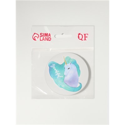 Зеркало складное «Единороги», d=7.5 см, белое, бирюзовое