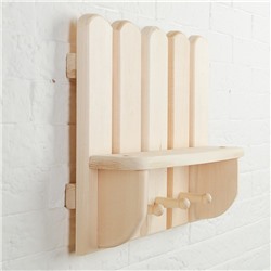 Полка - вешалка для бани и сауны «Забор», 40×30×8 см, деревянная, настенная, 3 крючка, «Добропаровъ»