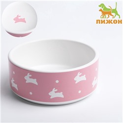 Миска керамическая «Зайчики», 300 мл, 13×13×5 см, розовая