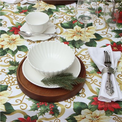 Скатерть новогодняя Доляна «Праздничные украшения» 145×300 см, 100% п/э