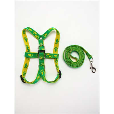 Шлейка с поводком «Большая лапа», ширина 1.5 см, поводок 120 см, шлейка 28-42 см, зелёная, жёлтая