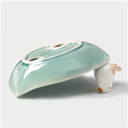 УЦЕНКА Блюдо керамическое «Птичка на листочке», 15.5×15.5 см, голубое