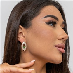 Серьги ювелирная бижутерия коллекция "Дубай" покрытие: позолота, вставка: камень, цвет: зеленый, 6603, арт.216.370