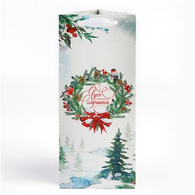 Пакет новогодний подарочный под бутылку, треугольный «Чудо», 13×32×11 см