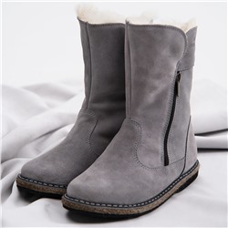 Полусапоги женские серые замшевые с замком на войлочной подошве