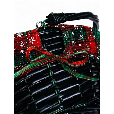 Корзина плетёная для хранения «Новогодняя», 32×32×14 см, ручка h=14 см, зелёная