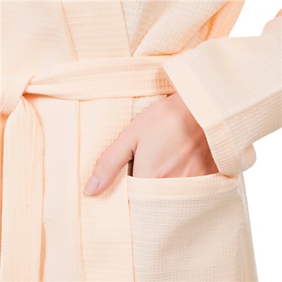 Халат вафельный запашной женский, размер 50, хлопок 100%, персиковый