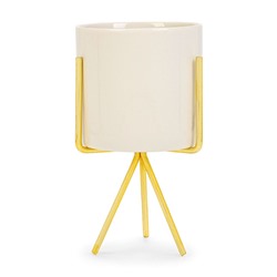 Кашпо для цветов «Цилиндр», 300 мл, 15×8×8 см, керамика, на золотистой подставке, белое