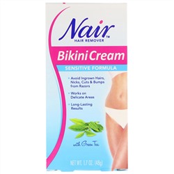 Nair, Средство для эпиляции, крем для бикини, формула для чувствительной кожи, с зеленым чаем, 48 г