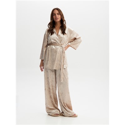 Костюм домашний женский (жакет, брюки) KAFTAN Velvet, размер 52-54, бежевый