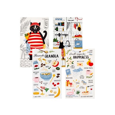 Набор кухонных полотенец «Доляна» Happiness, 35×60 см - 4 шт., 100% хлопок