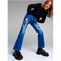 Брюки текстильные джинсовые утепленные флисом для девочек