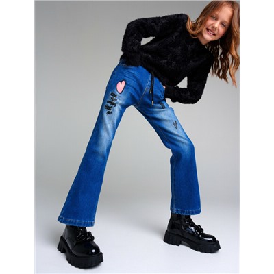 Брюки текстильные джинсовые утепленные флисом для девочек