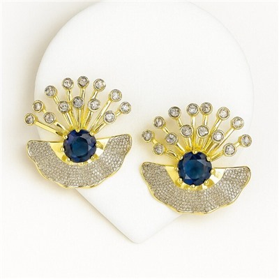 Серьги ювелирная бижутерия Итальянское золото (покрытие желтое 14к), вставка: фианиты, цвет: синий и прозрачный, арт.313.369