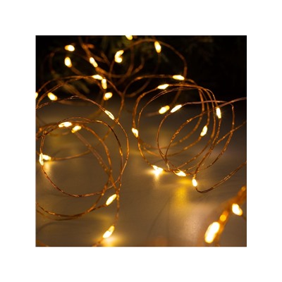 Гирлянда «Нить» 10 м роса, IP20, медная нить, 100 LED, свечение тёплое белое, 12 В