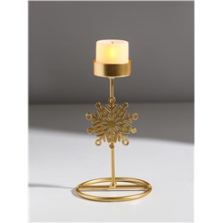 Подсвечник на 1 свечу «Снежинка», металл под золото, d=4.5 см, 8.5×8.5×16 см