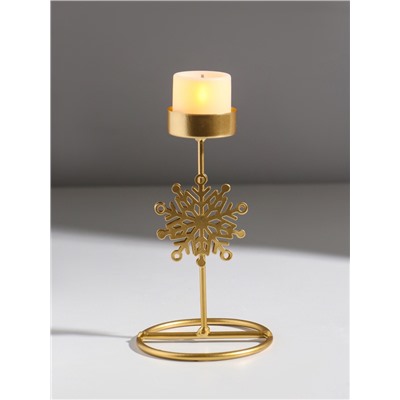 Подсвечник на 1 свечу «Снежинка», металл под золото, d=4.5 см, 8.5×8.5×16 см