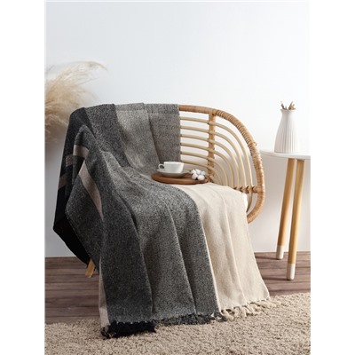 Плед с кисточками «Этель», 125×150 см, цвет серая полоса