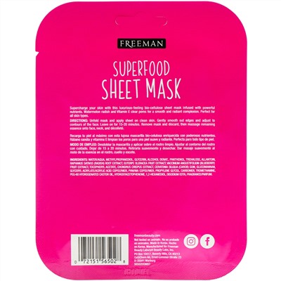 Freeman Beauty, тканевая маска с суперпродуктами, арбуз и редька для очищения пор, 1 шт.
